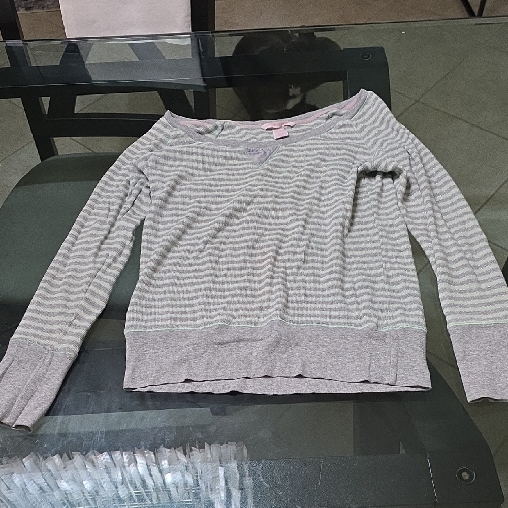 Victoria's Secret Gray and White Striped Top